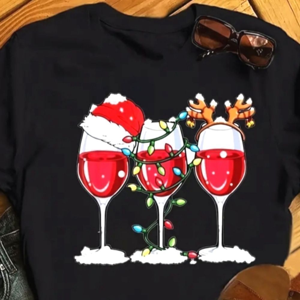 Ladies Santa Wine Glasses Super Festive hoilday top size Small